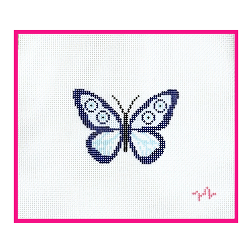 Woven white needlepoint canvas with a hand-painted design