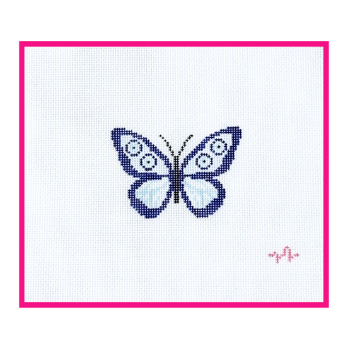 Woven white needlepoint canvas with a hand-painted design