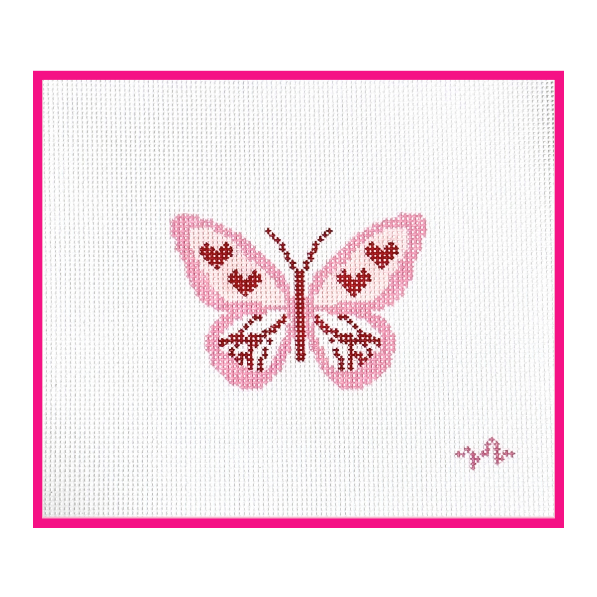 Woven white needlepoint canvas with a hand-painted design