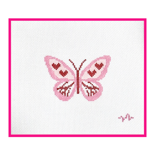 Woven white needlepoint canvas with a hand-painted design