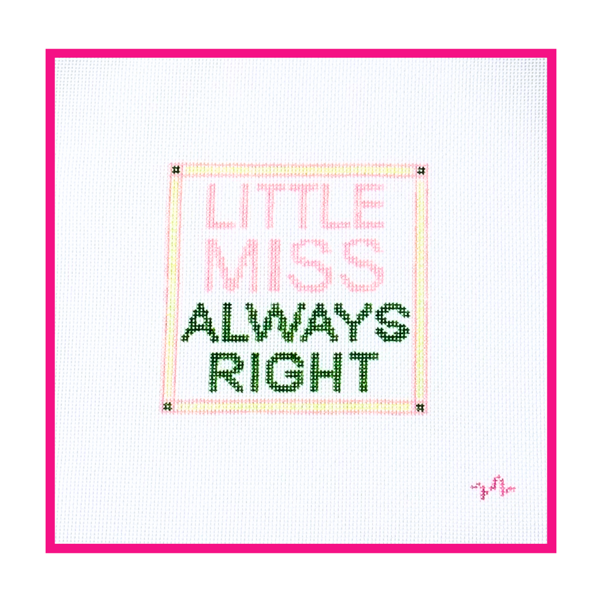 Woven white needlepoint canvas with a hand-painted design