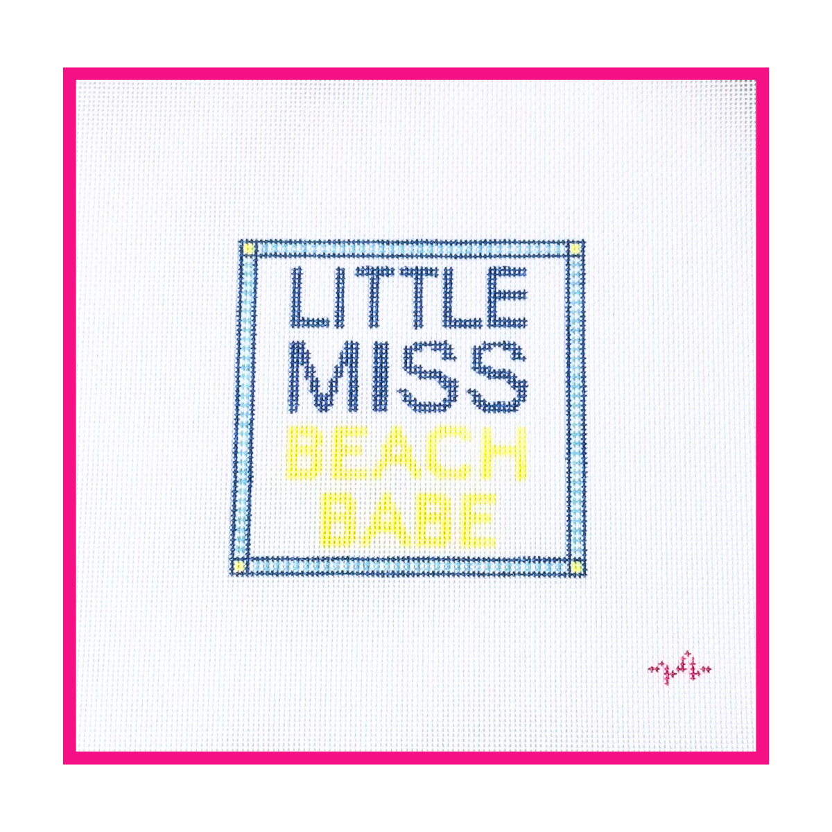 Woven white needlepoint canvas with a hand-painted design