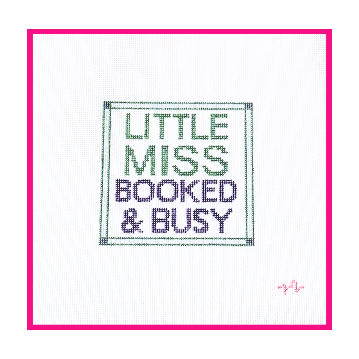 Woven white needlepoint canvas with a hand-painted design