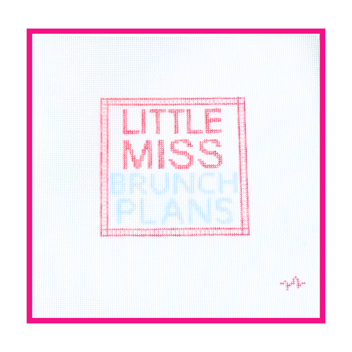 Woven white needlepoint canvas with a hand-painted design