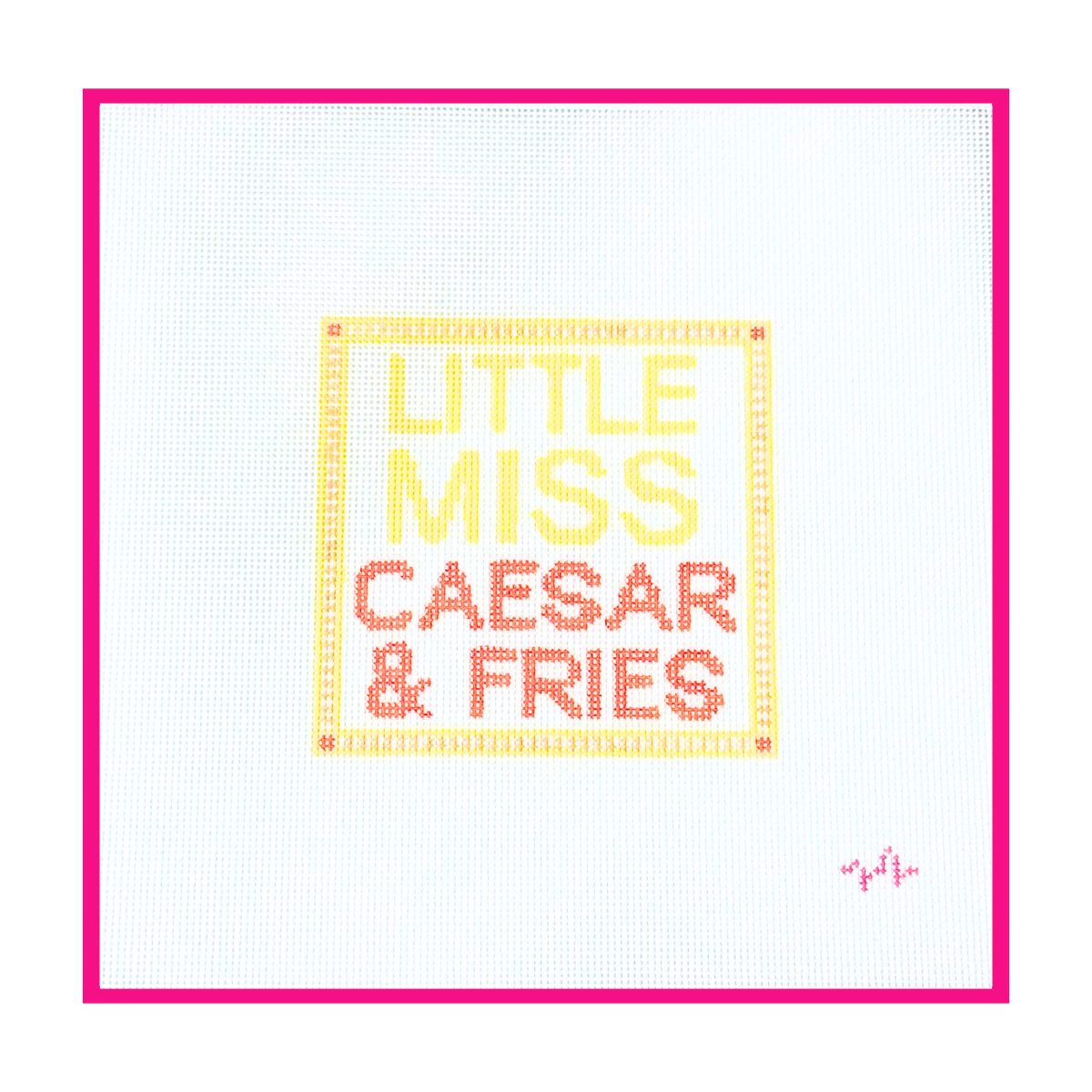 Woven white needlepoint canvas with a hand-painted design