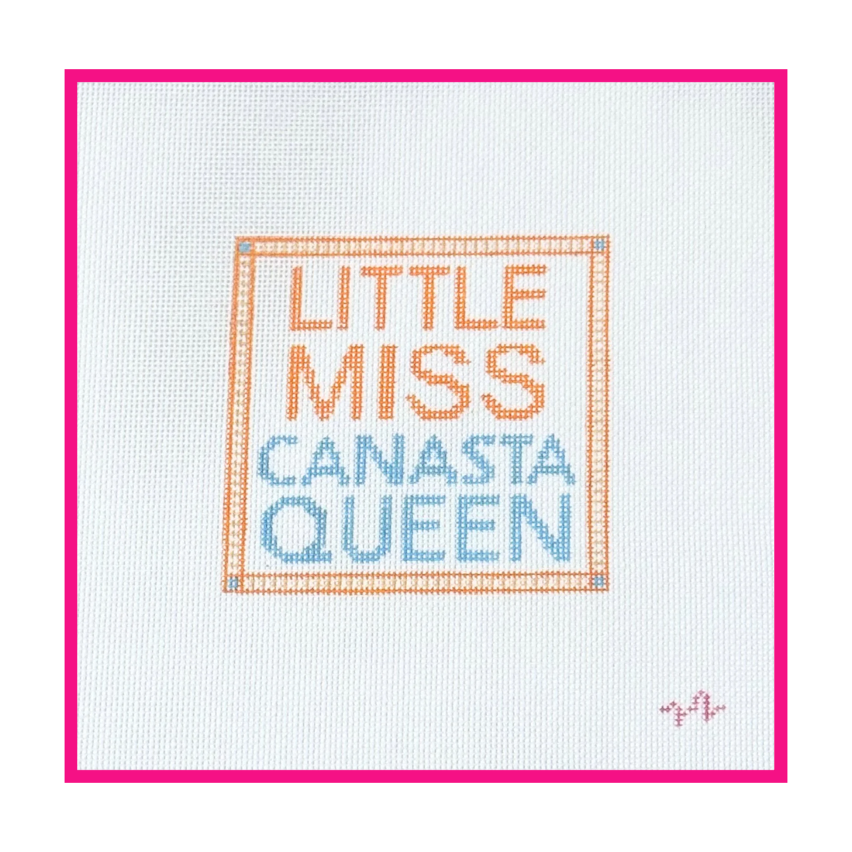 Woven white needlepoint canvas with a hand-painted design