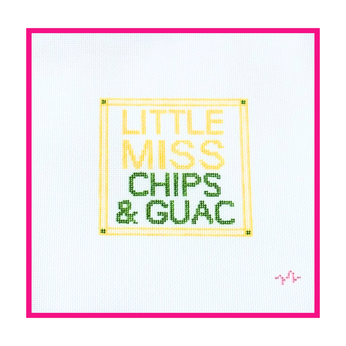 Woven white needlepoint canvas with a hand-painted design