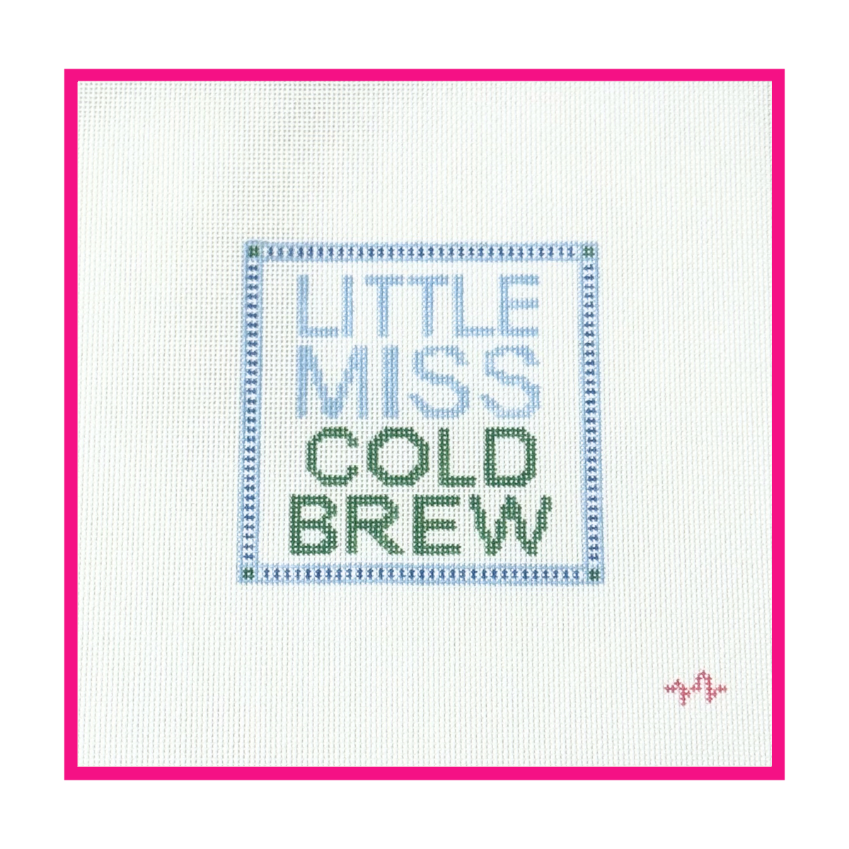 Woven white needlepoint canvas with a hand-painted design