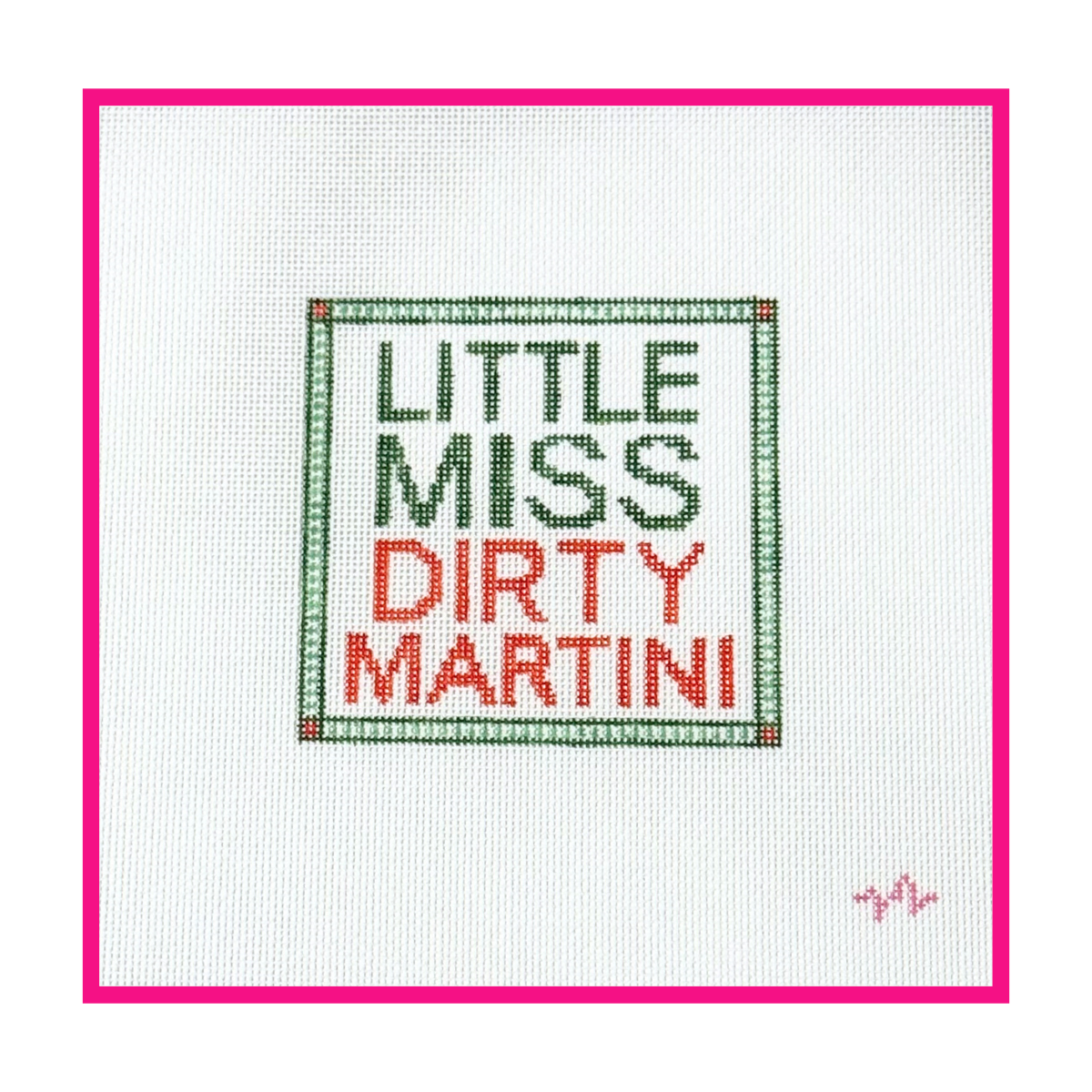 Woven white needlepoint canvas with a hand-painted design