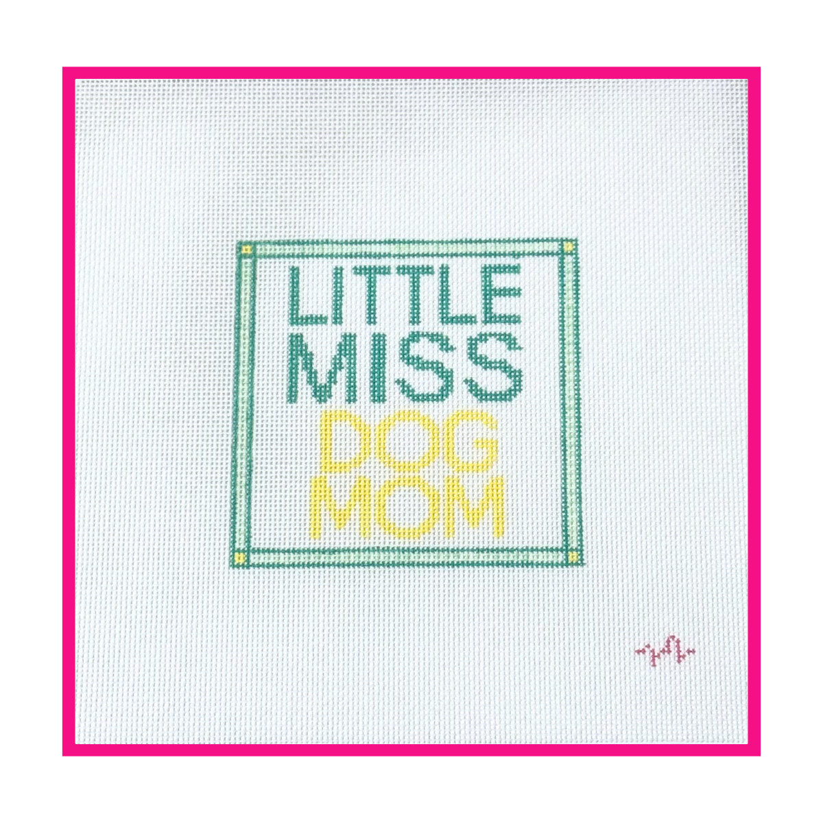 Woven white needlepoint canvas with a hand-painted design