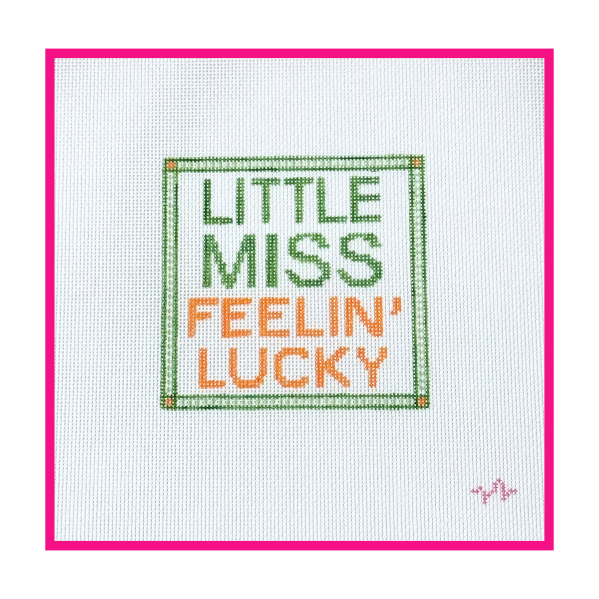 Woven white needlepoint canvas with a hand-painted design