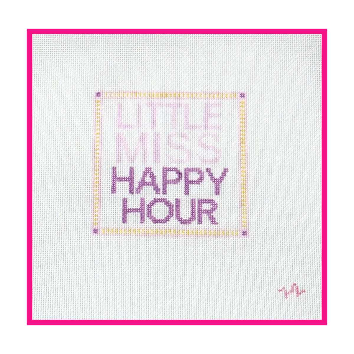 Woven white needlepoint canvas with a hand-painted design