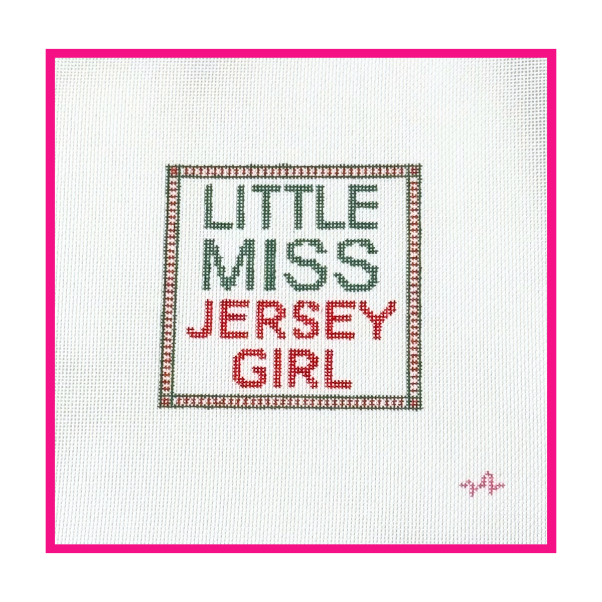 Woven white needlepoint canvas with a hand-painted design