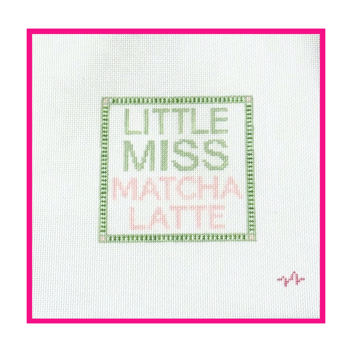 Woven white needlepoint canvas with a hand-painted design