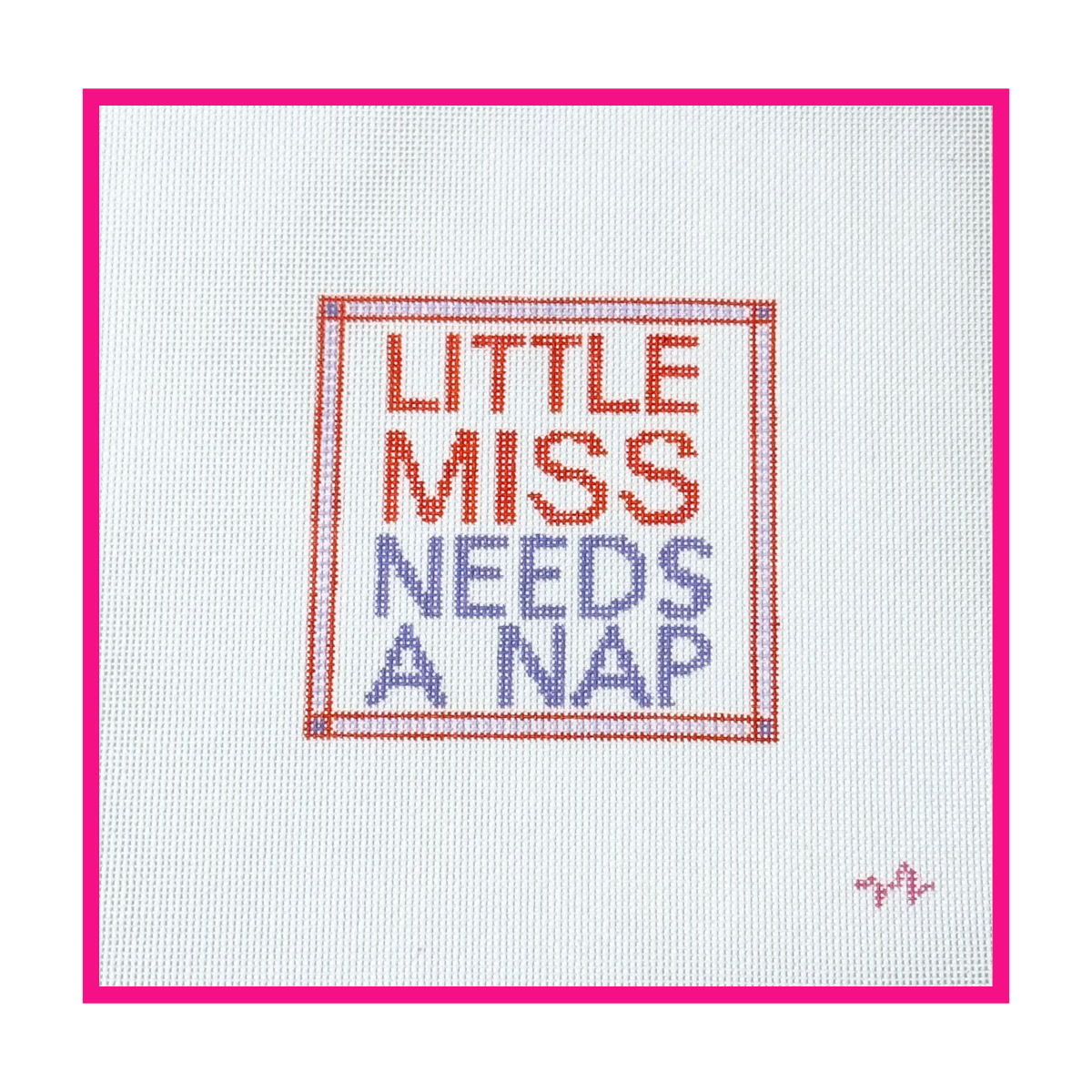 Woven white needlepoint canvas with a hand-painted design