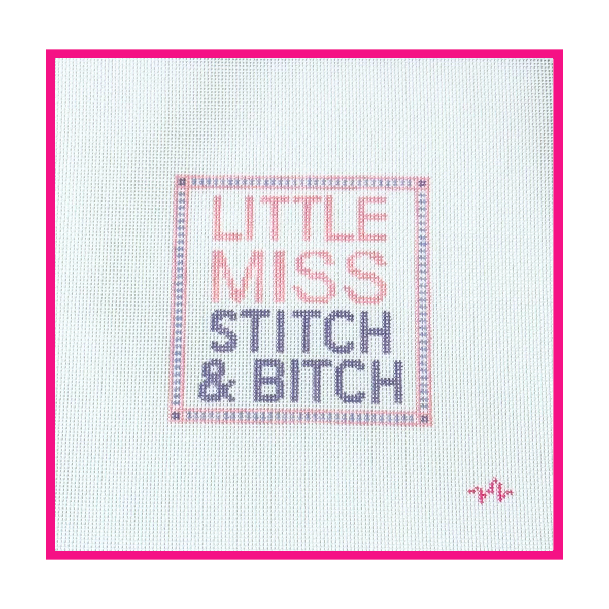 Woven white needlepoint canvas with a hand-painted design