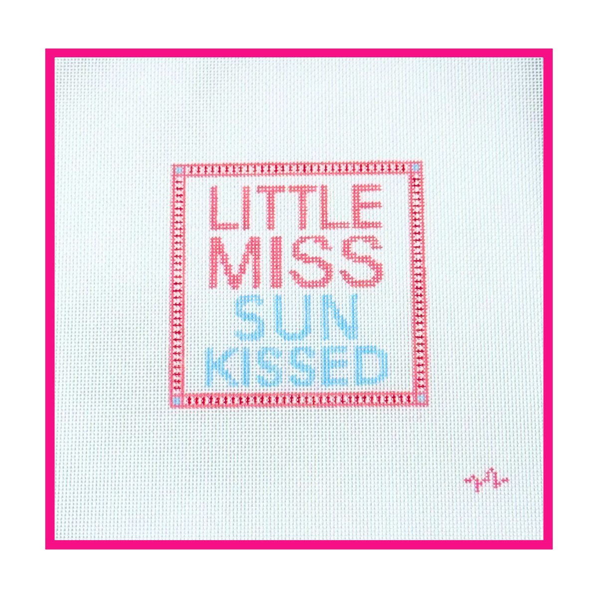 Woven white needlepoint canvas with a hand-painted design