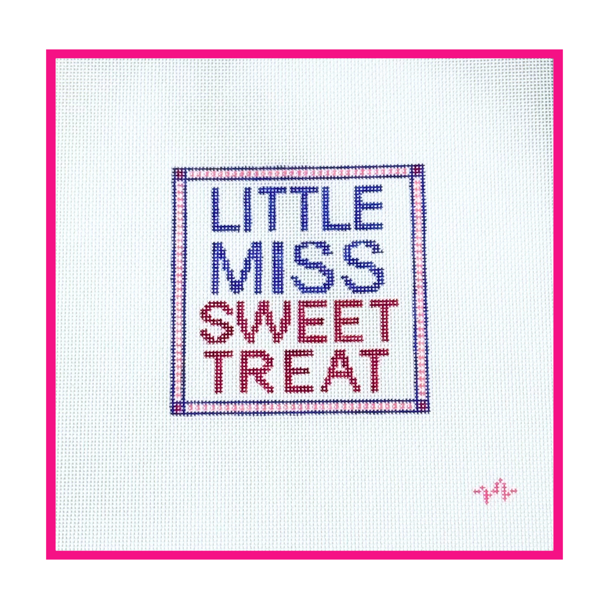 Woven white needlepoint canvas with a hand-painted design