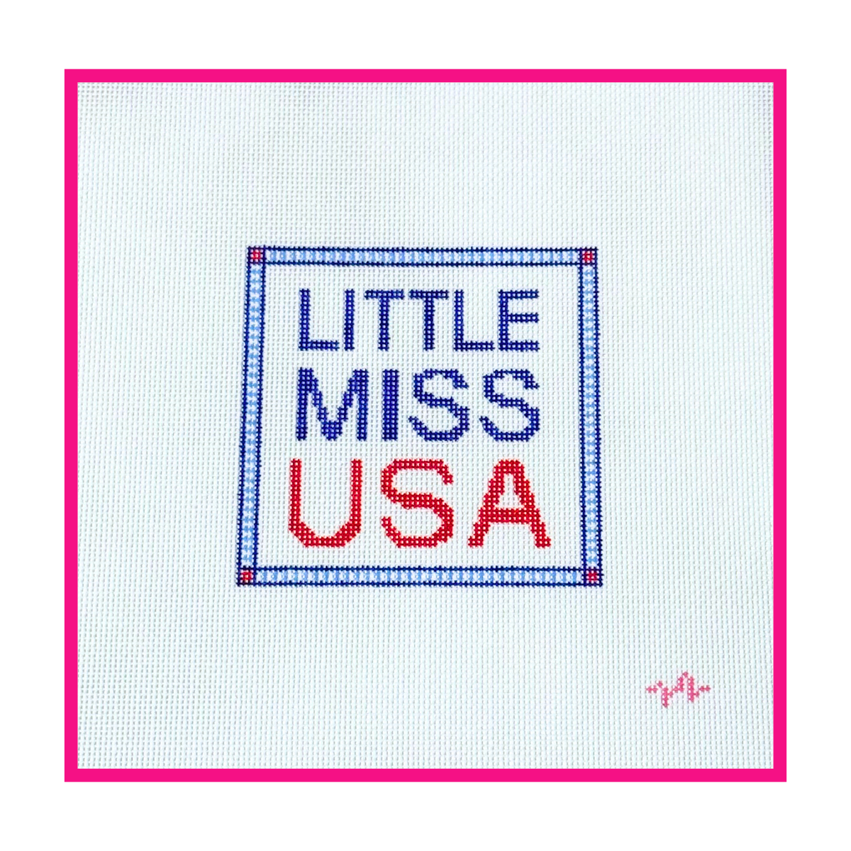 Woven white needlepoint canvas with a hand-painted design